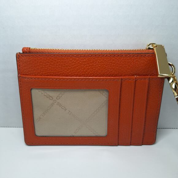Michael Kors Jet Set Orange Pebble Leather Coin Purse Pouch Wallet Wristlet - Picture 5 of 14